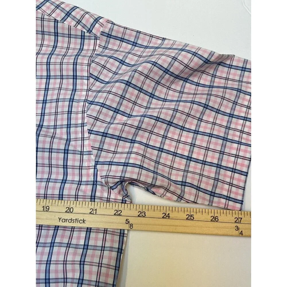 Brooks Brothers 346 Shirt Mens Medium Plaid Pink Blue Button Up Camp Casual
